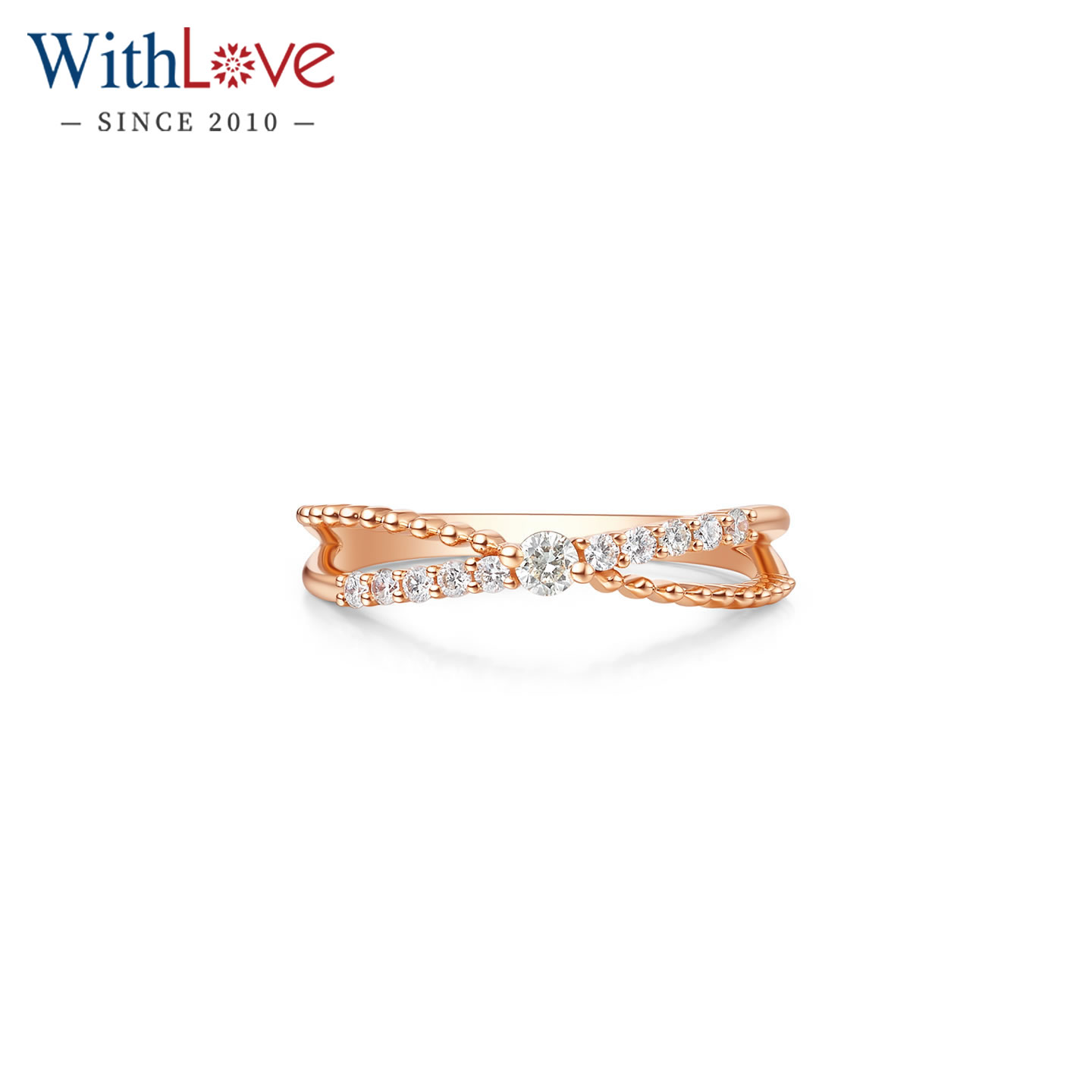 WithLove 玫瑰18K金彩金钻石戒指Pt铂金排钻真钻正品附证书女戒