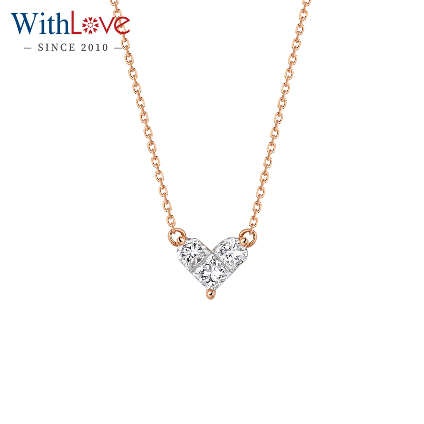 WithLove 玫瑰18K金钻石心形项链 桃心型项坠锁骨链定制