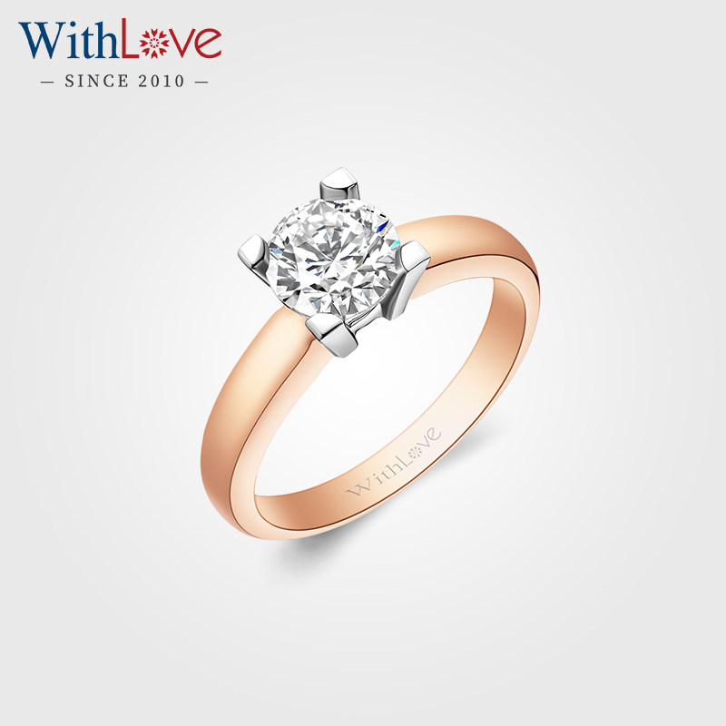 WithLove 18K彩金70分求婚结婚钻戒单钻圆钻石戒指GIA真钻定制