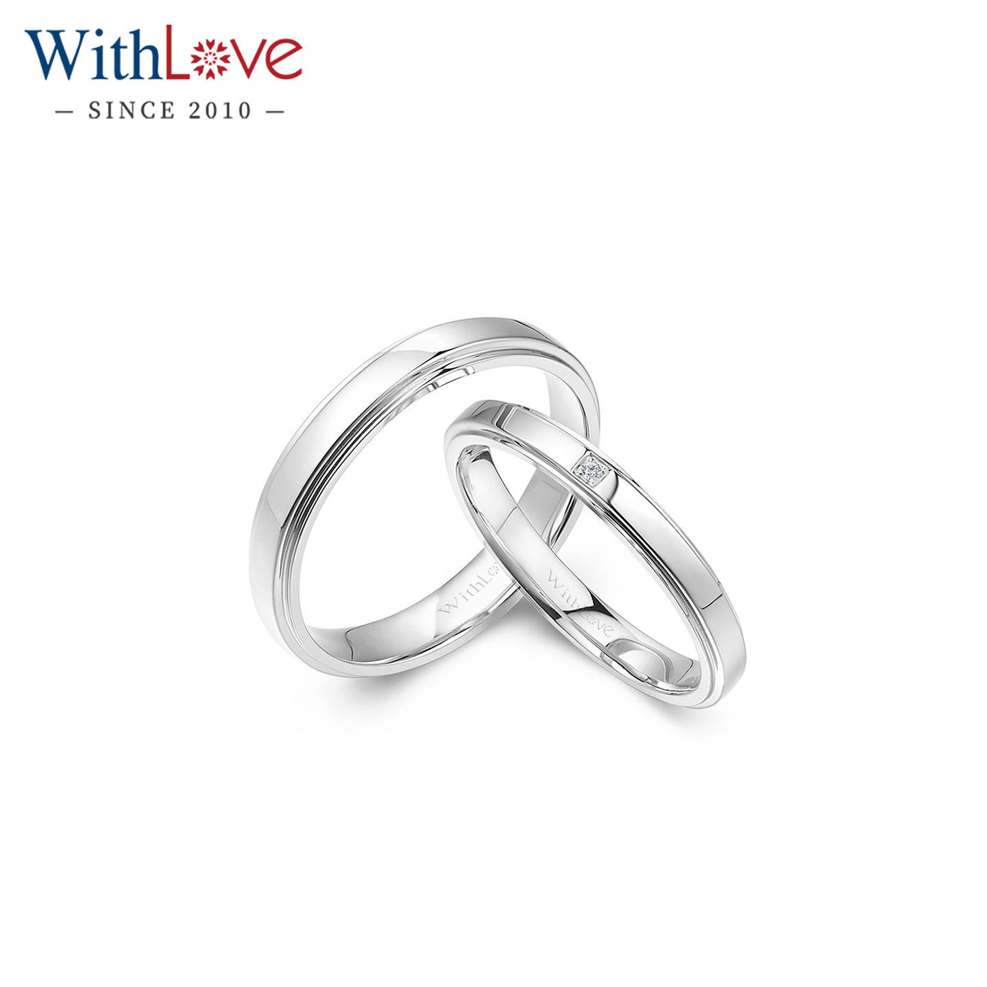 WithLove 白18K金钻石情侣对戒结婚简约Pt950铂金戒指定制