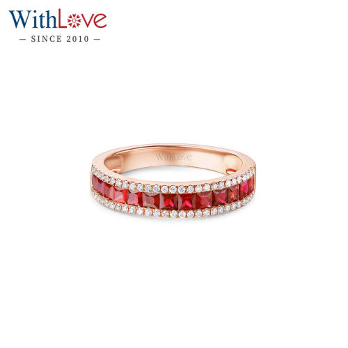 WithLove18K金排钻红宝石戒指
