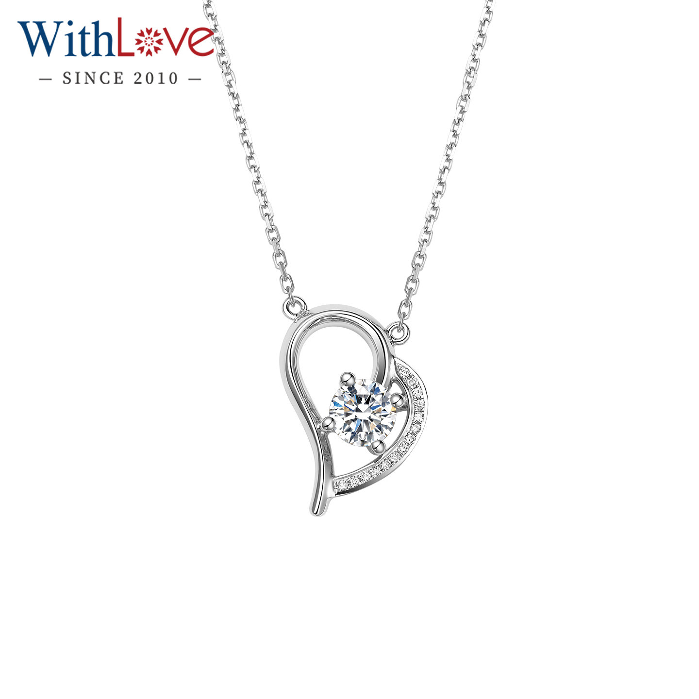 WithLove  白18K金心形吊坠30分GIA钻石项链锁骨链天然真钻送女友