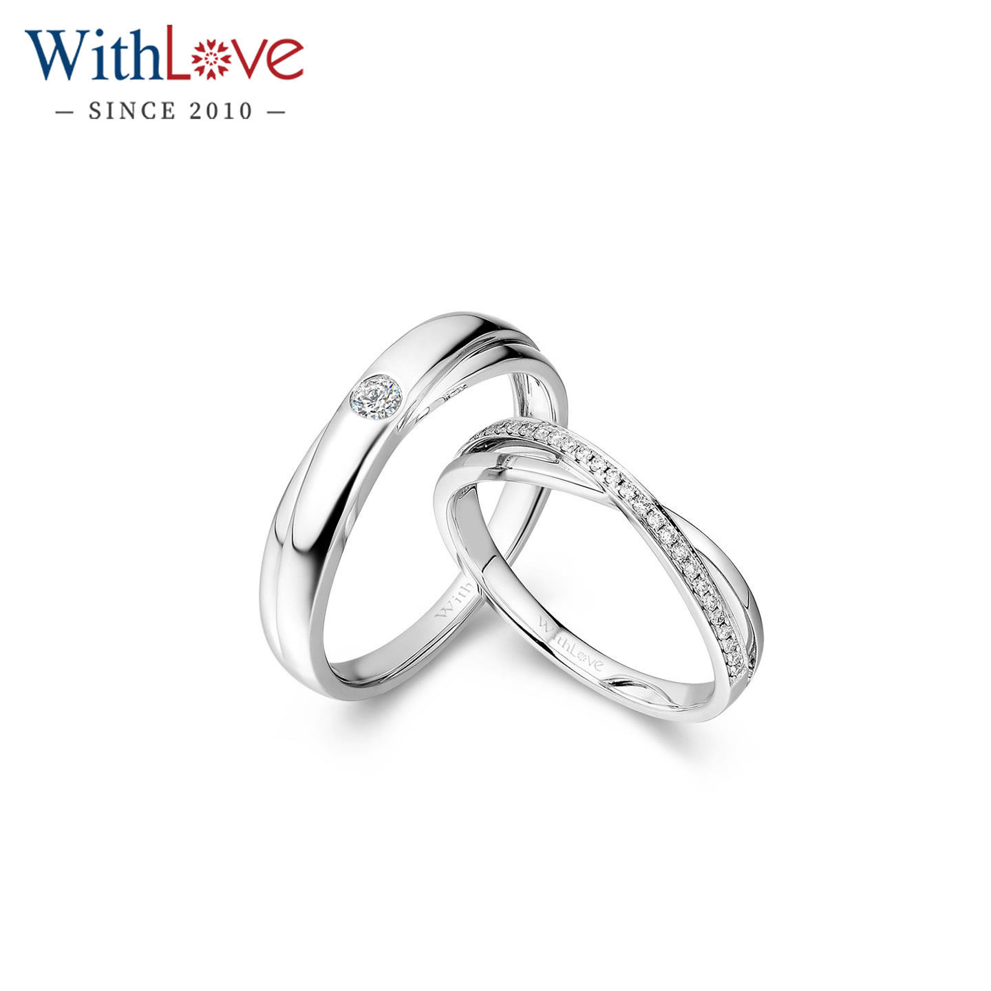 WithLove 18K金排钻男女戒钻石戒指铂金950结婚对戒群镶真钻定制