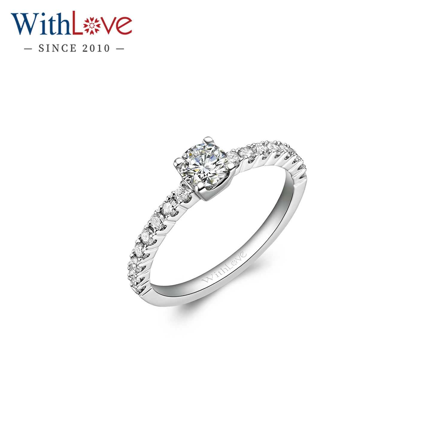 WithLove 18K金30分钻石戒指四爪群镶直臂钻戒真钻GIA证书定制