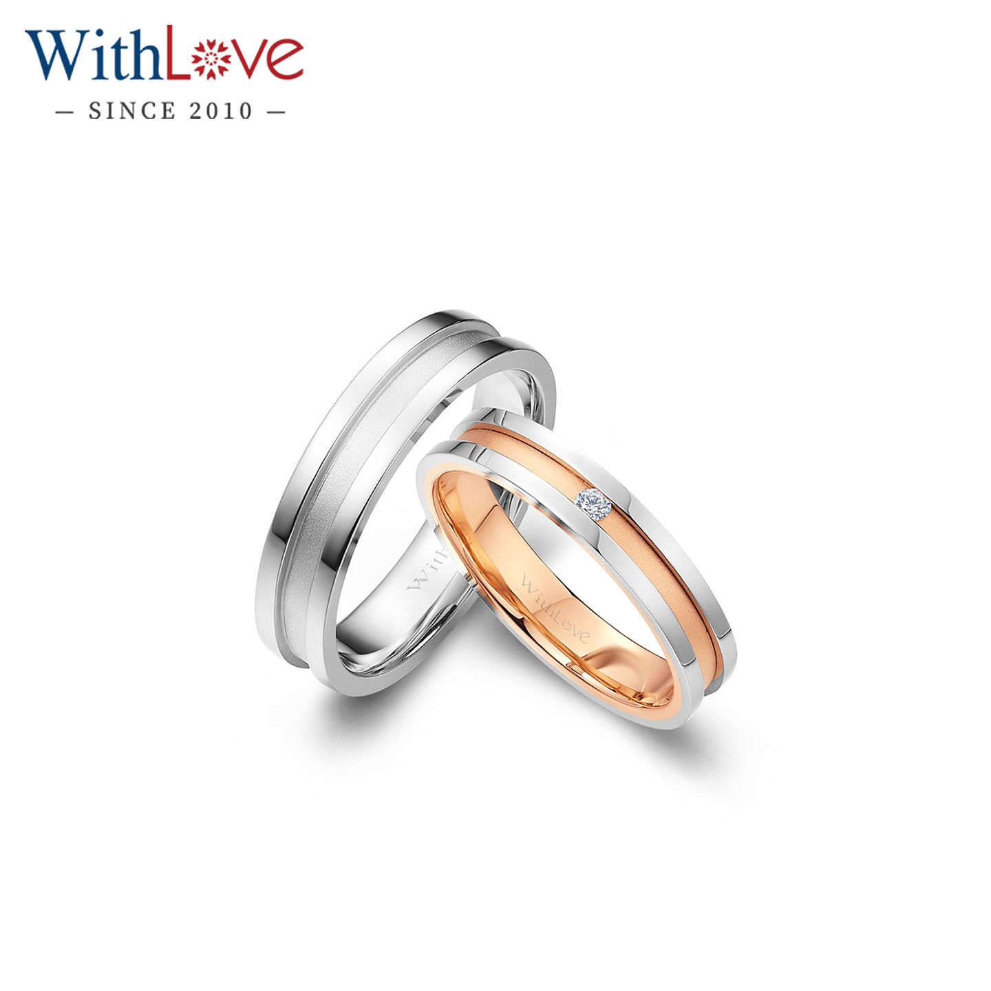 WithLove  Pt950铂金18K金钻石戒指女情侣对戒时尚男戒真钻定制