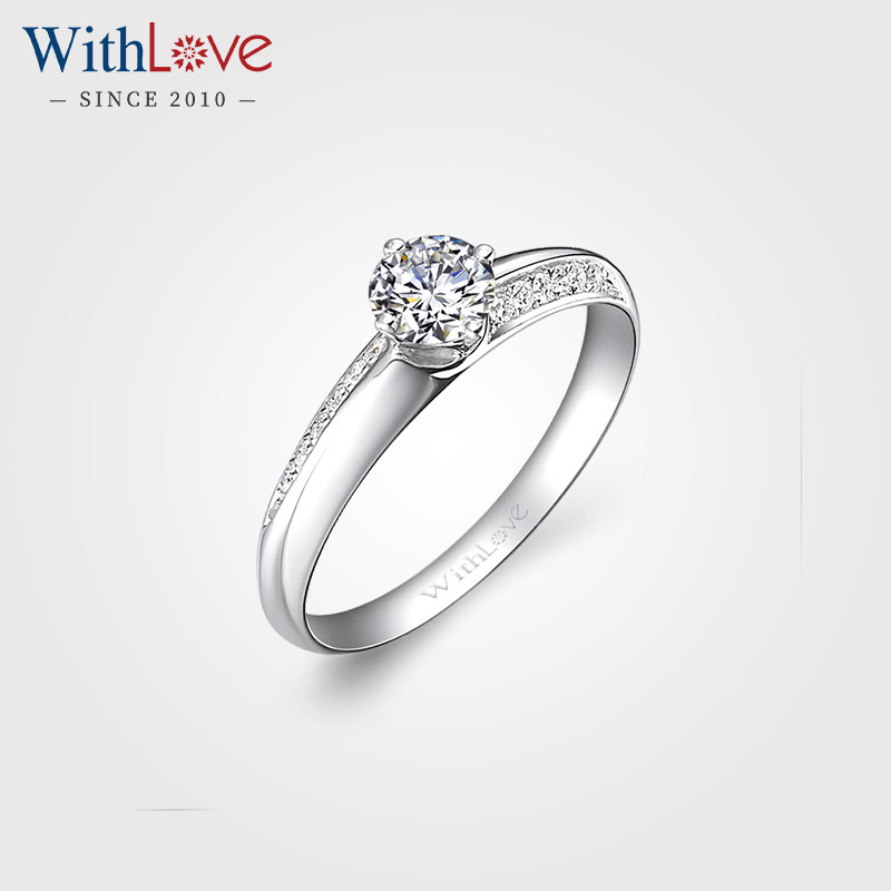 WithLove 白18K金30分钻石戒指女戒求婚结婚群镶钻戒真钻GIA证书