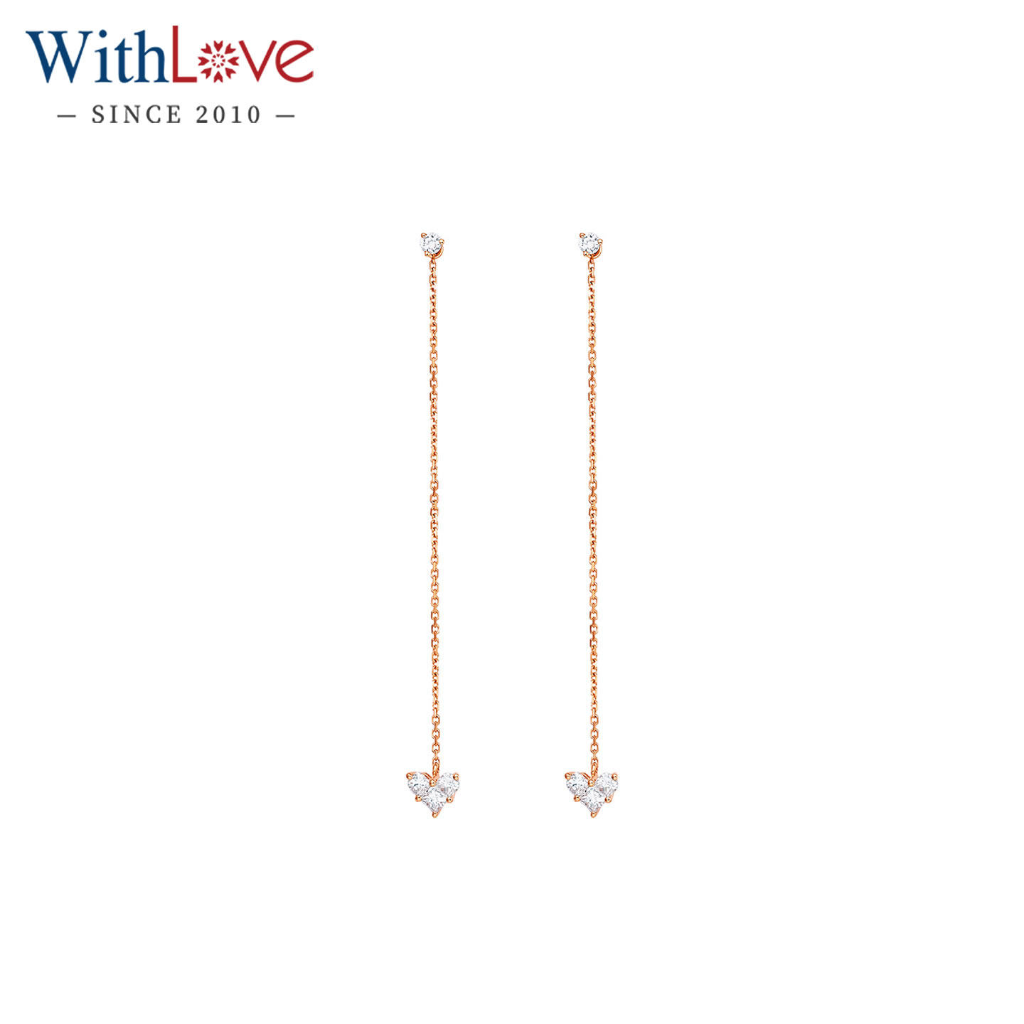 WithLove 玫瑰18K金一款两戴36分钻石心形流苏耳钉女耳坠定制