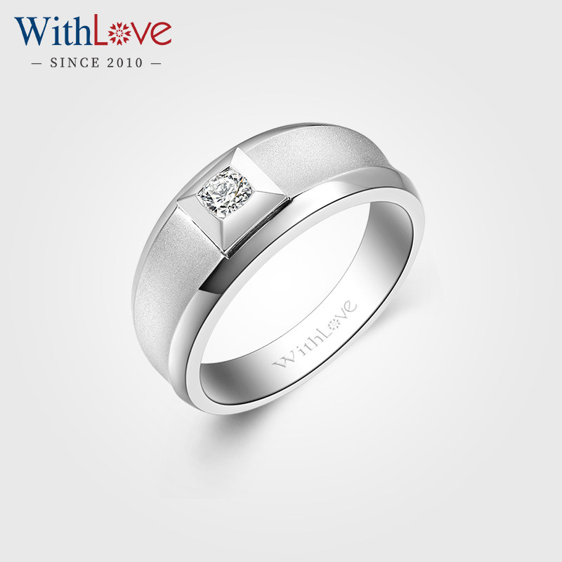 WithLove 白18K金10分钻石宽版男戒 磨砂男士结婚婚戒定制
