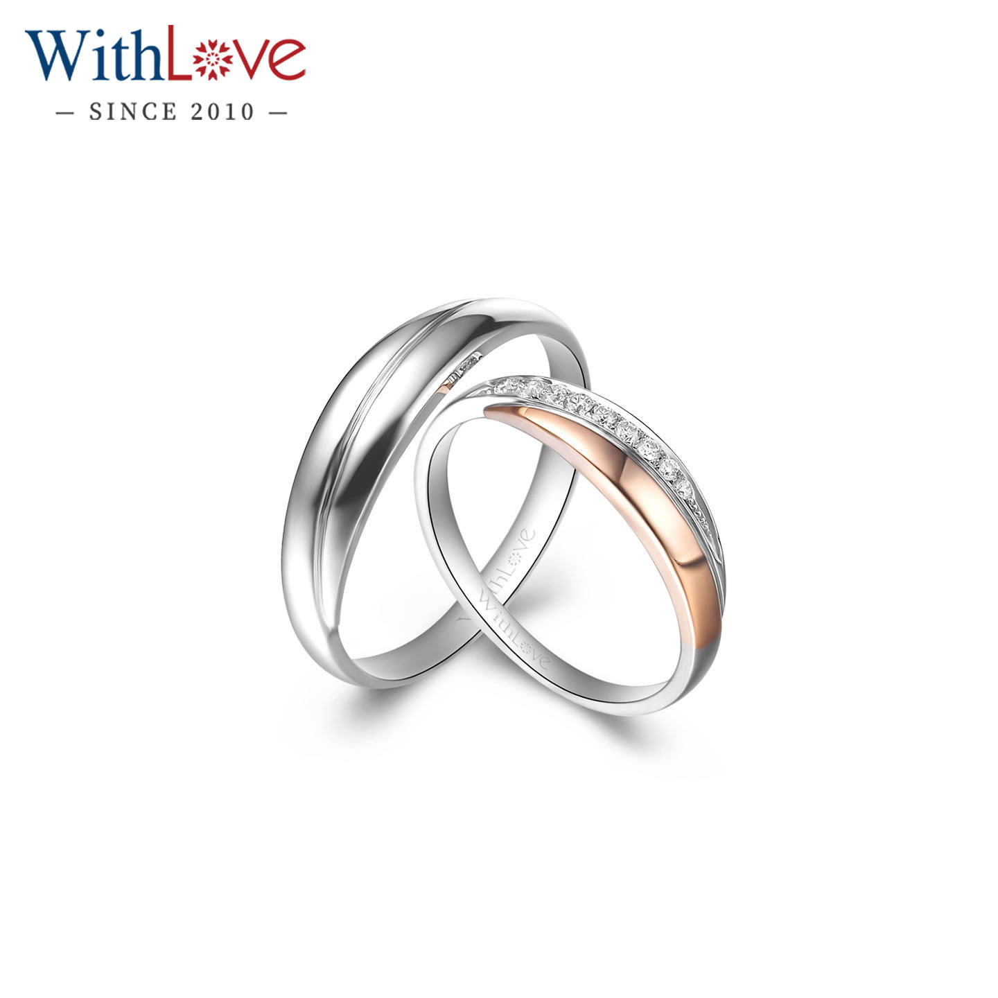 WithLove 18K彩金双色10分钻石结婚对戒 分色情侣戒指定制