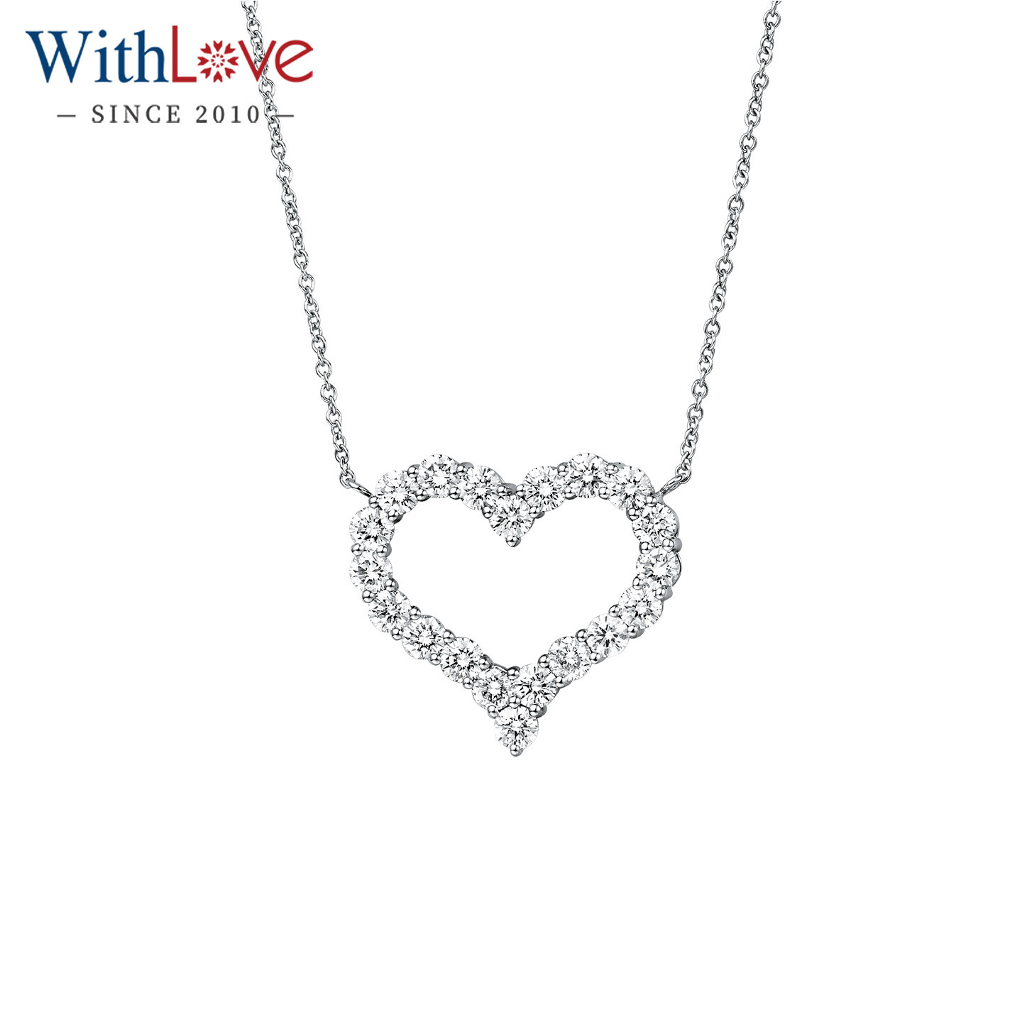 WithLove Pt950铂金1.6克拉豪华爱心钻石吊坠项链 大心形项坠套链