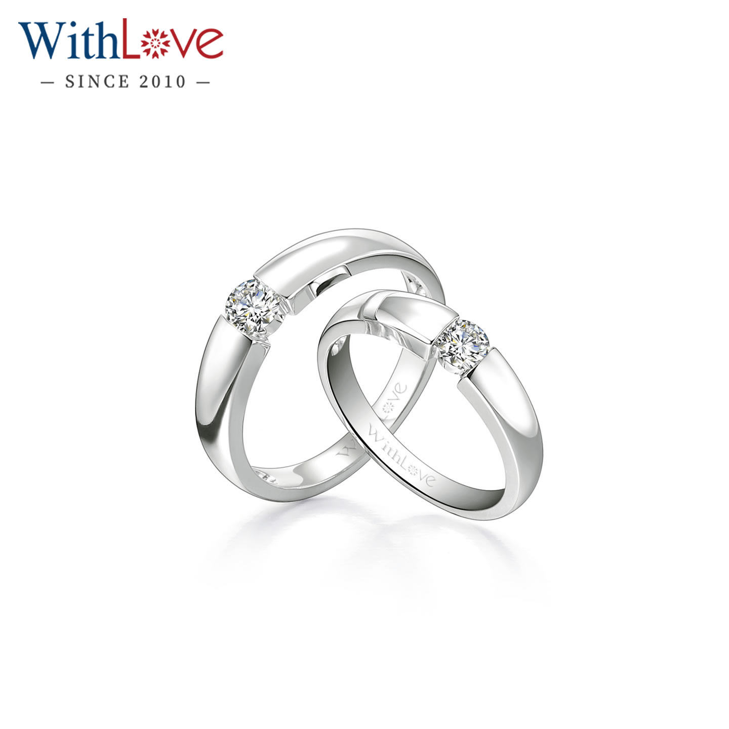 WithLove唯爱品越 18K金35分钻石结婚对戒 光面简约定制情侣戒指