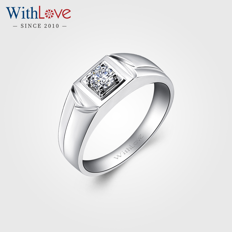WithLove 白18K金30分钻石戒指真钻男戒铂金男士婚戒GIA证书定制