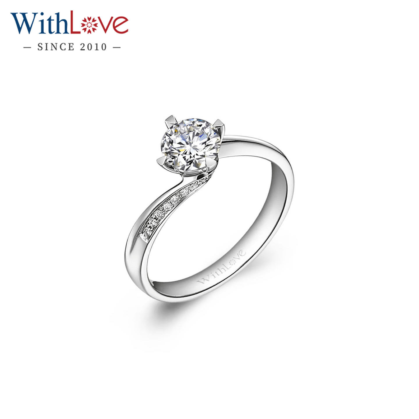 WithLove唯爱品越 白18K金GIA钻石女戒Pt铂金曲线四爪结婚钻戒