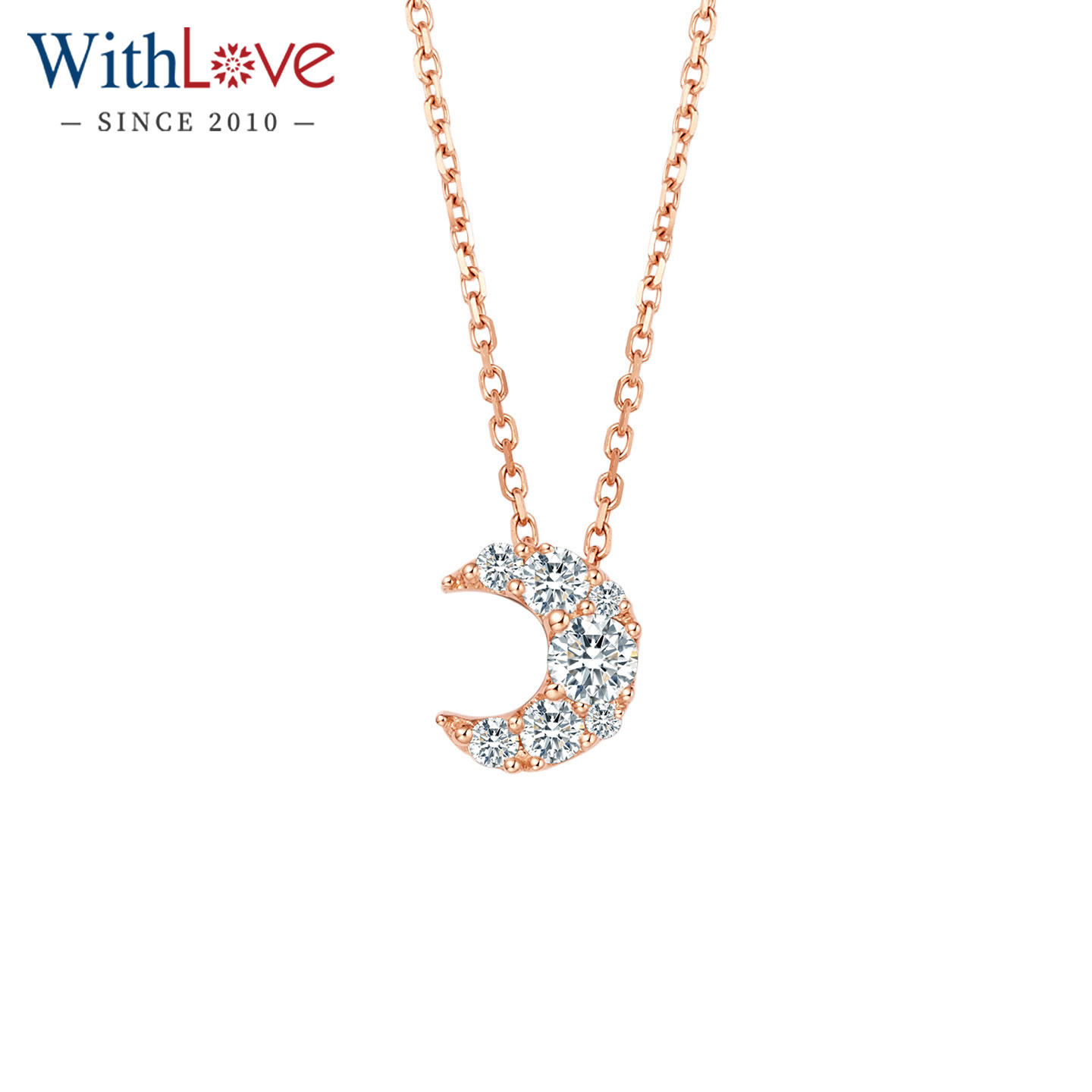 WithLove唯爱品越 玫瑰18K金钻石月亮新月吊坠套链 女款锁骨项链