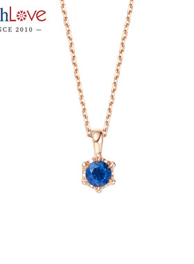 WithLove 18K金圆形蓝宝石mini六爪吊坠挂坠轻奢时尚情人节礼物女