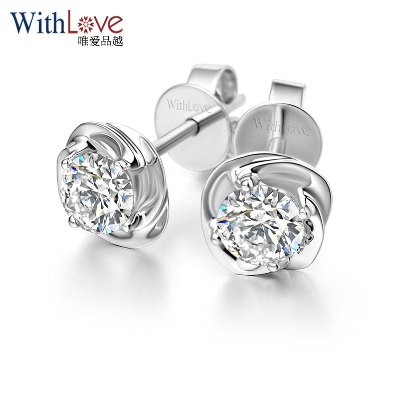 withlove唯爱品越 白18k金50分钻石耳钉 花形铂金女耳饰 梦幻芬芳