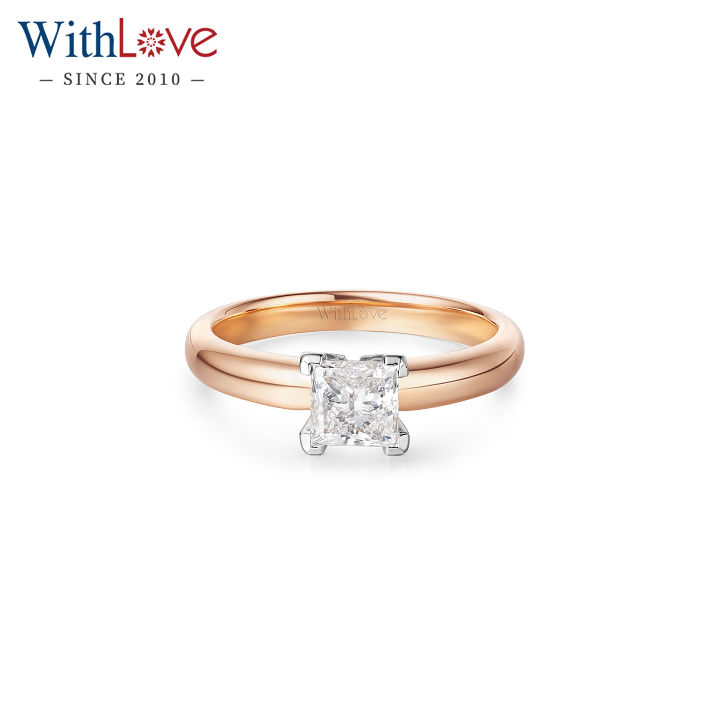 WithLove 18K彩金公主方结婚钻戒单钻GIA方形钻石戒指50分1克拉
