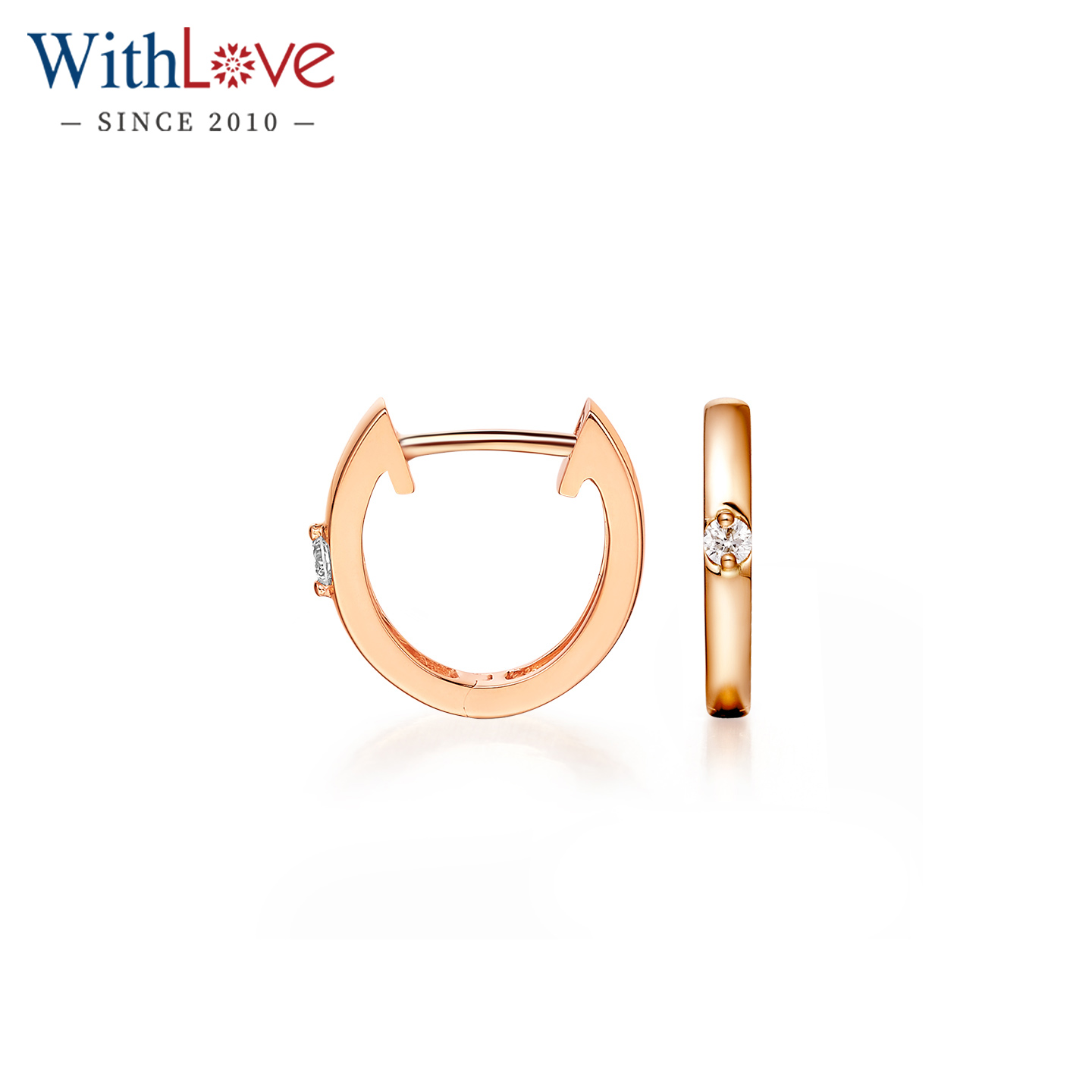 WithLove 玫瑰18K金钻石耳环女款简约百搭轻奢时尚小众耳扣耳饰