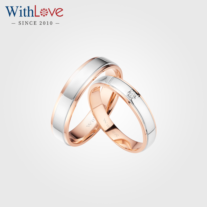 WithLove 18K彩金分色情侣钻石对戒Pt950铂金时尚结婚男女戒指