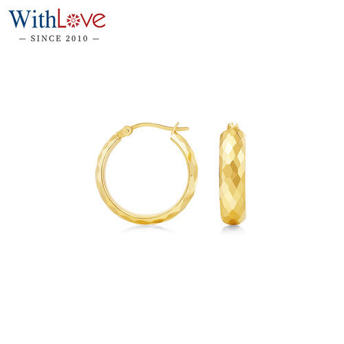 WithLove18K金菱形纹素金耳环