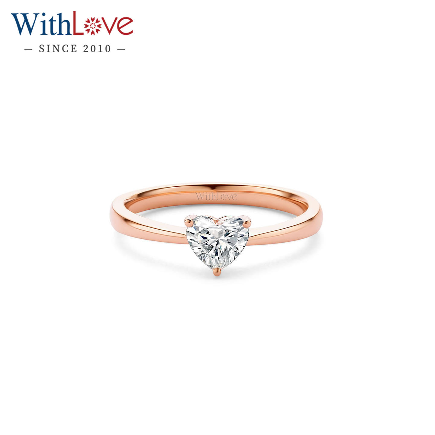WithLove 玫瑰18K金心形40分钻石戒指 GIA单钻爱心婚戒定制