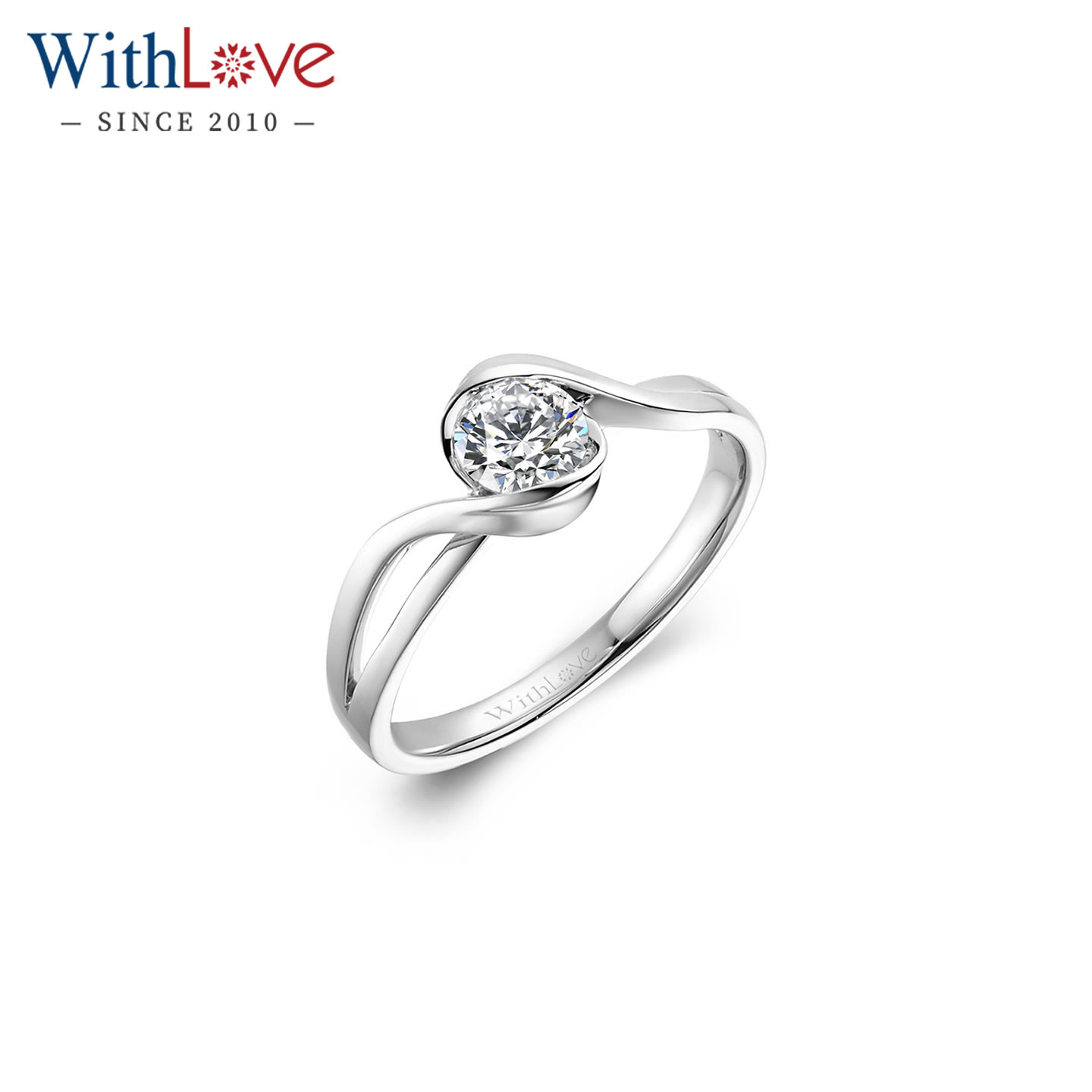 WithLove 18K金夹镶30分GIA钻石求婚戒指曲线结婚钻戒女戒定制