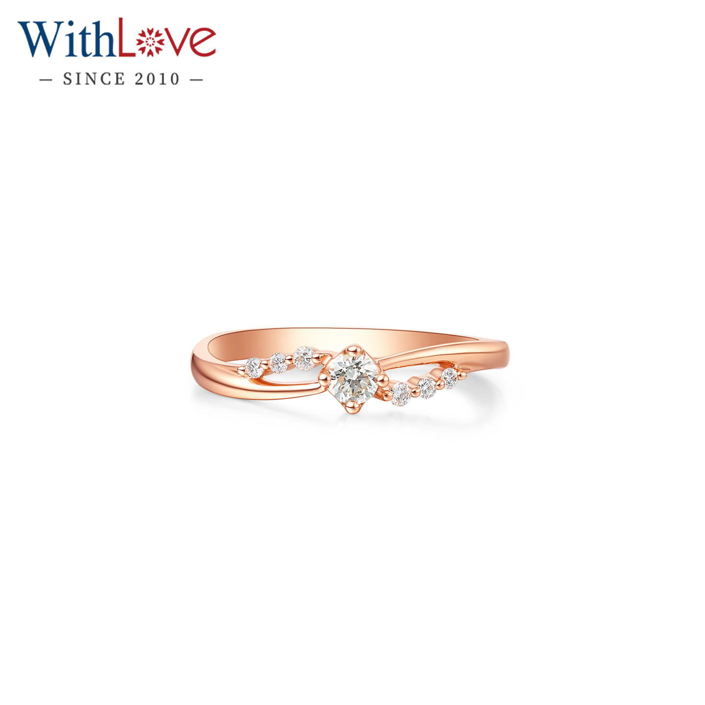 WithLove 玫瑰18K金彩金钻石戒指Pt铂金扭臂排钻时尚真钻正品女戒