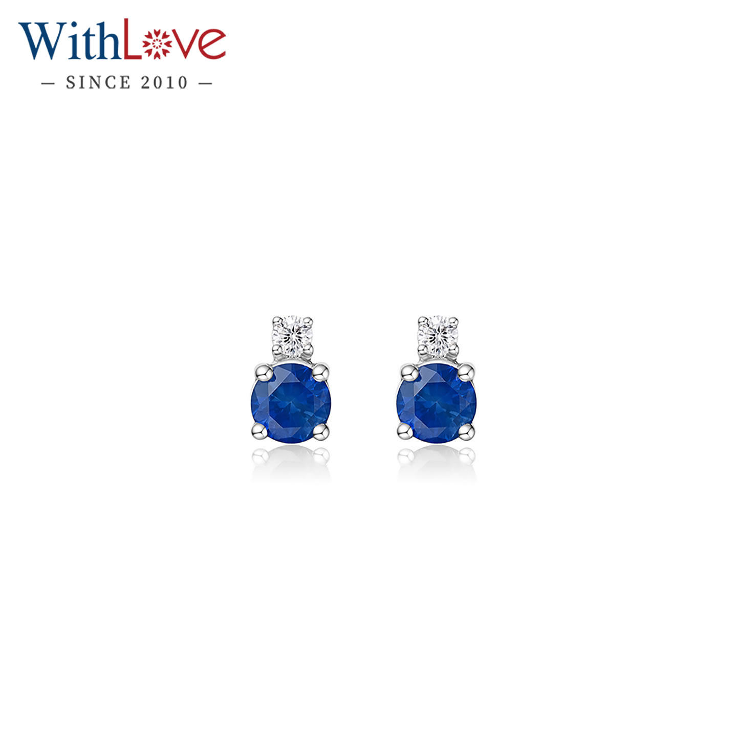 WithLove 白18K金圆形蓝宝石钻石耳钉简约时尚通勤轻奢耳饰耳坠女,珠宝/钻石/翡翠,耳饰,淘宝优惠券,粉丝福利购,淘宝优惠卷