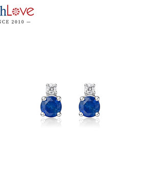 WithLove 白18K金圆形蓝宝石钻石耳钉简约时尚通勤轻奢耳饰耳坠女