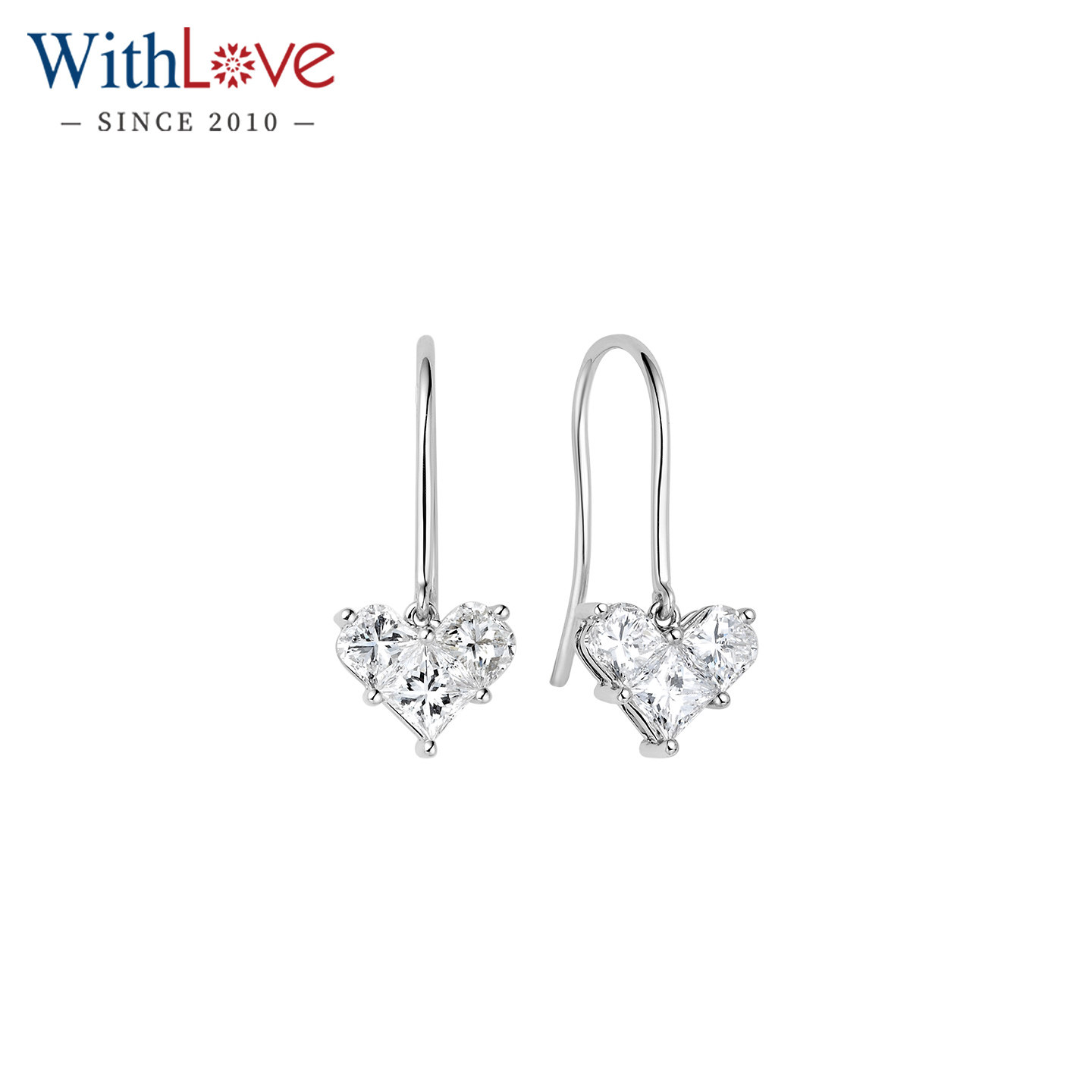 WithLove 白18K金心形钻石耳坠 桃心耳钩耳饰真钻送女友正品