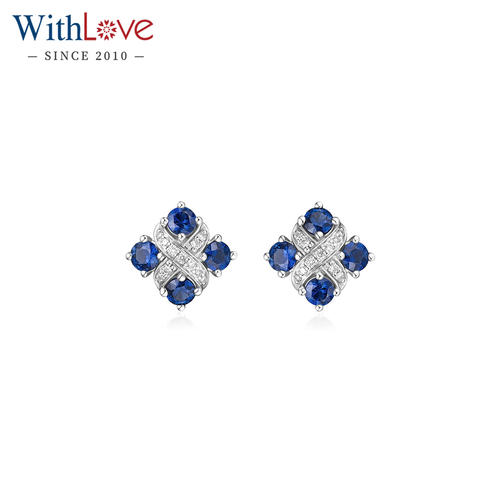 WithLove白18K金蓝宝石钻石耳钉