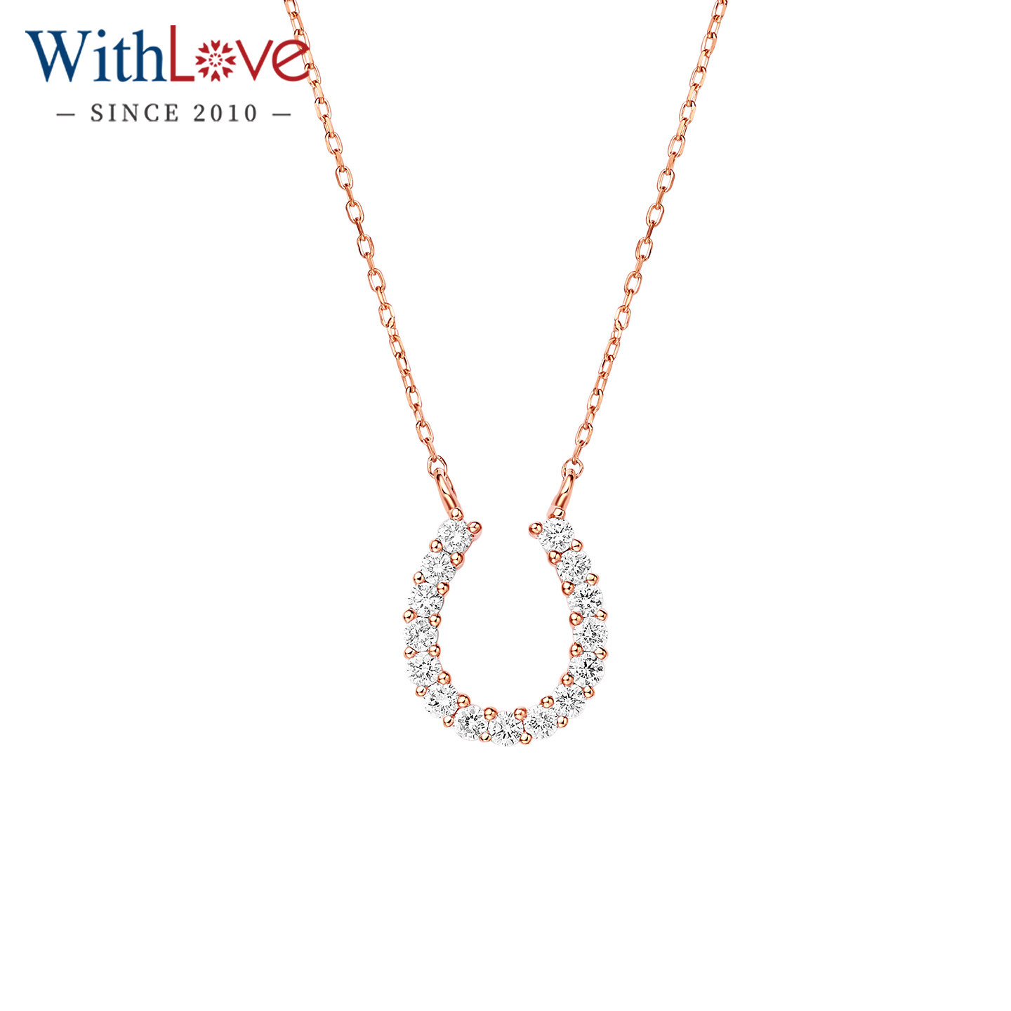 WithLove 玫瑰18K金20分群镶钻石马蹄形U形项链锁骨链送女友