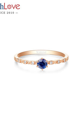 WithLove 18K金圆形蓝宝石戒指群镶钻石真钻正品时尚气质女戒