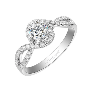 WithLove 18K金GIA钻石戒指Pt950铂金豪华群镶流线型求婚钻戒定制