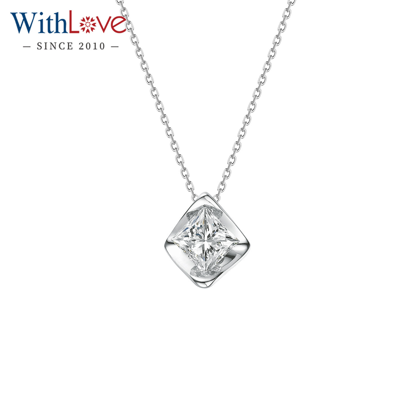 WithLove Pt950铂金50分1克拉GIA真钻公主方钻石吊坠 方形女项坠