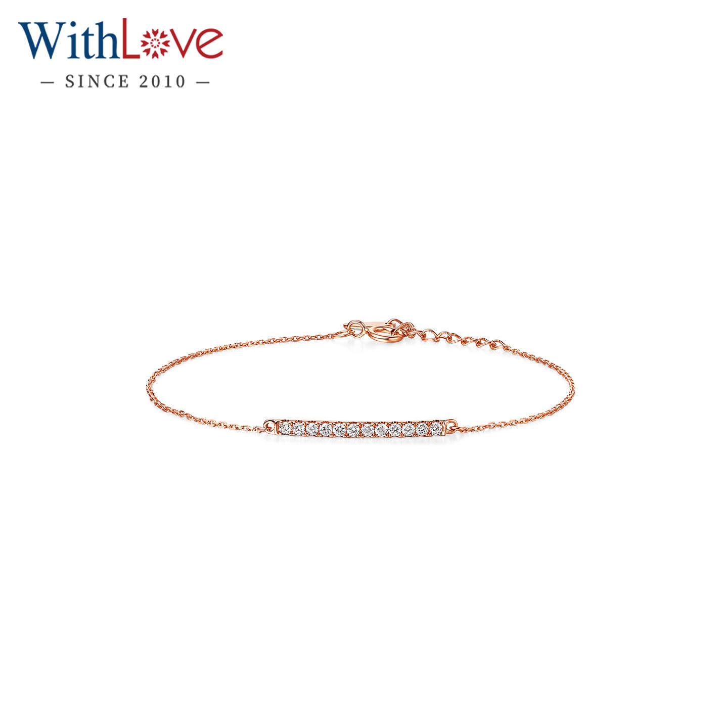 WithLove 玫瑰18K金排镶天然真钻钻石手链简约排镶直线正品送女友