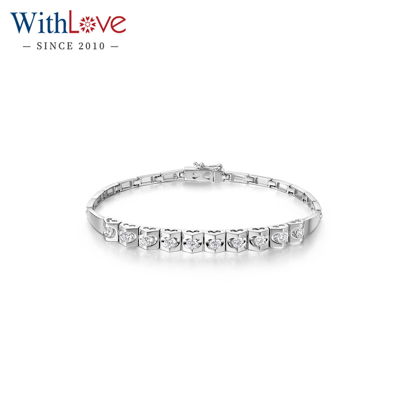 WithLove 白18K金80分钻石豪华款女士结婚排钻群镶手链手镯