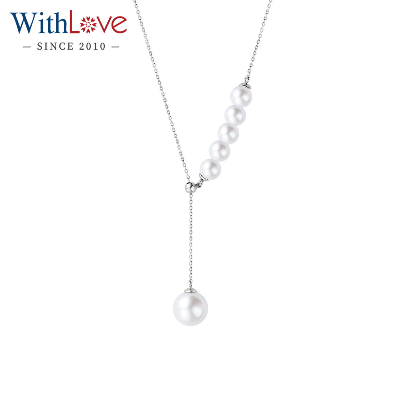 WithLove 白18K金日本Akoya海水珍珠群镶Y字链时尚项链锁骨链女