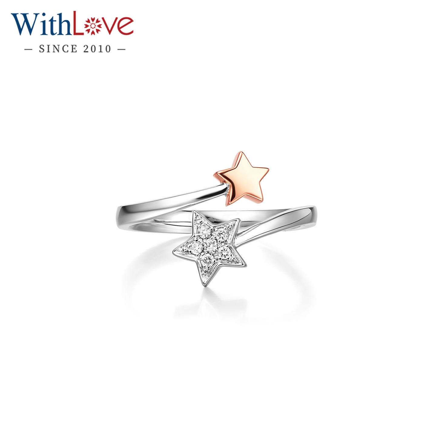 WithLove 18K彩金五角星钻石戒指 6分星形时尚女戒钻戒定制