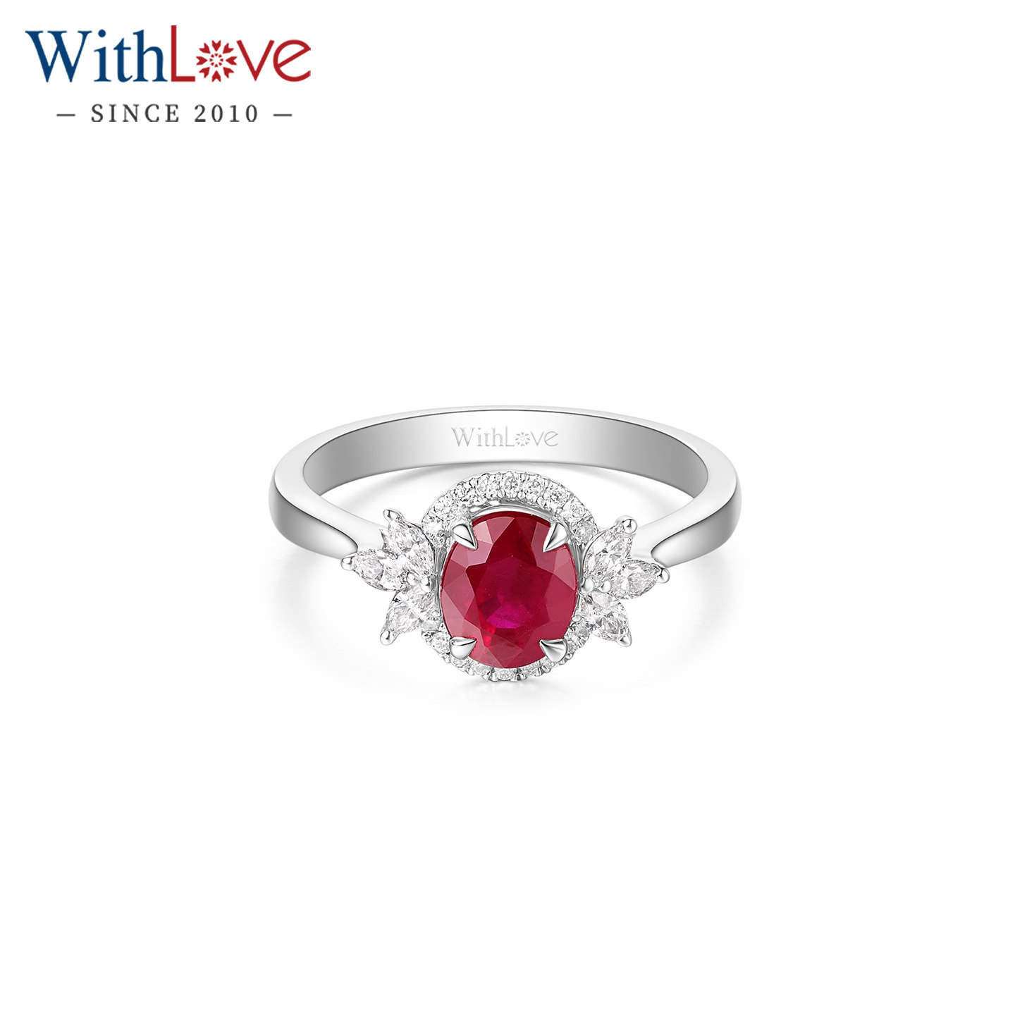 WithLove 18K金椭圆形克拉鸽血红红宝石豪华围镶钻石戒指女戒AIGS
