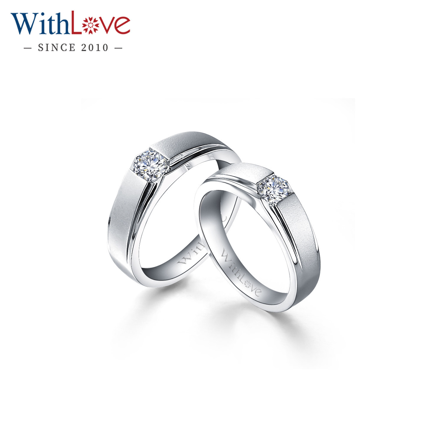 WithLove 18K金45分钻石结婚婚礼仪式对戒 磨砂情侣戒指定制