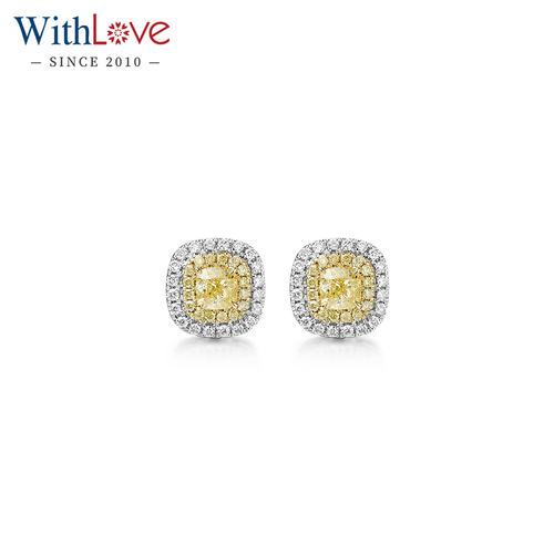 WithLove18K金垫形黄钻耳钉