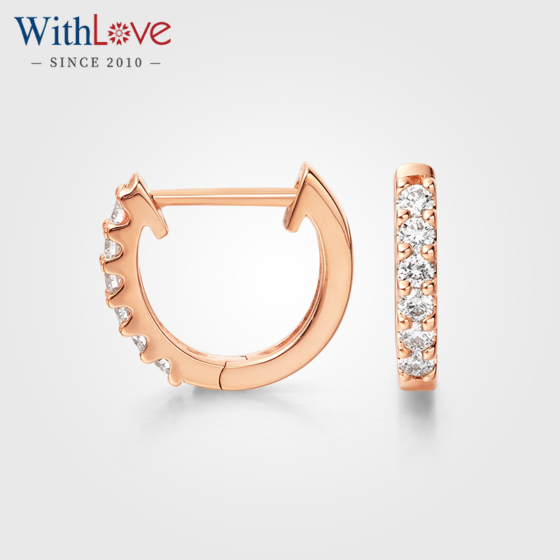 WithLove 玫瑰18K金排镶钻石耳环女款排钻耳扣真钻轻奢时尚耳饰
