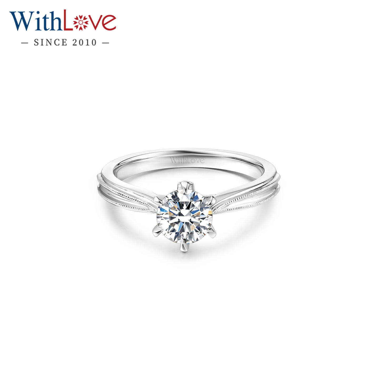 WithLove 白18K金70分求婚钻戒 GIA钻石红宝石结婚戒指定制