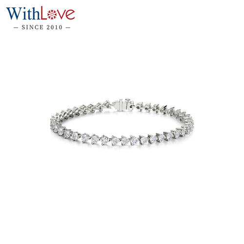 WithLove 白18K金4.1克拉豪华满钻排钻女士铂金结婚钻石手链定制 - 封面