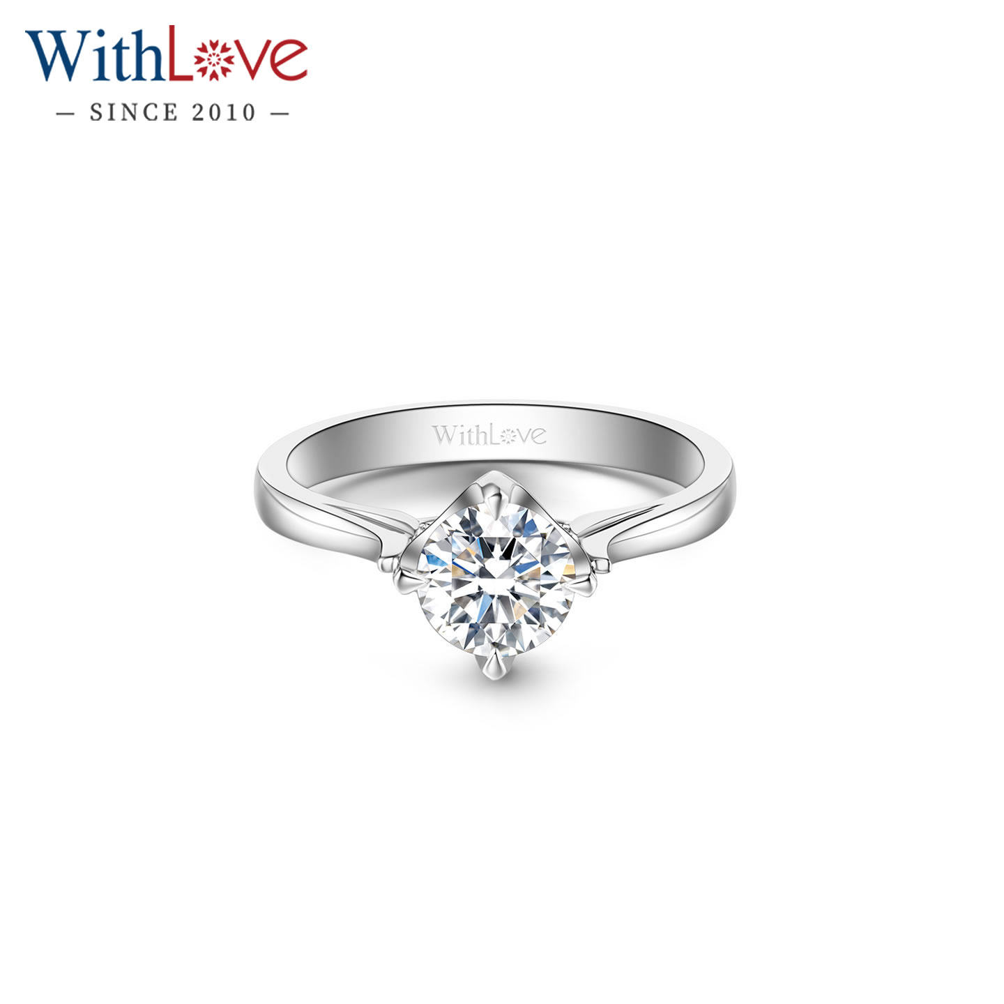 WithLove 白18K金结婚钻石戒指GIA证书1克拉真钻单钻铂金婚戒定制