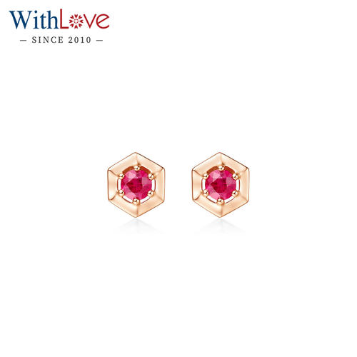 WithLove18K金红宝石几何耳钉女