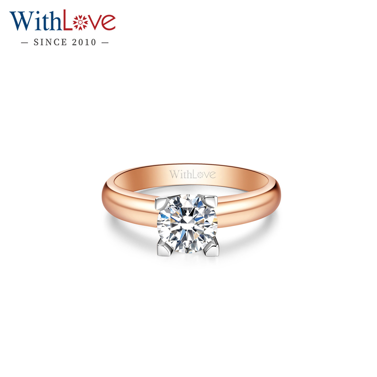WithLove 18K彩金70分求婚结婚钻戒单钻圆钻石戒指GIA真钻定制