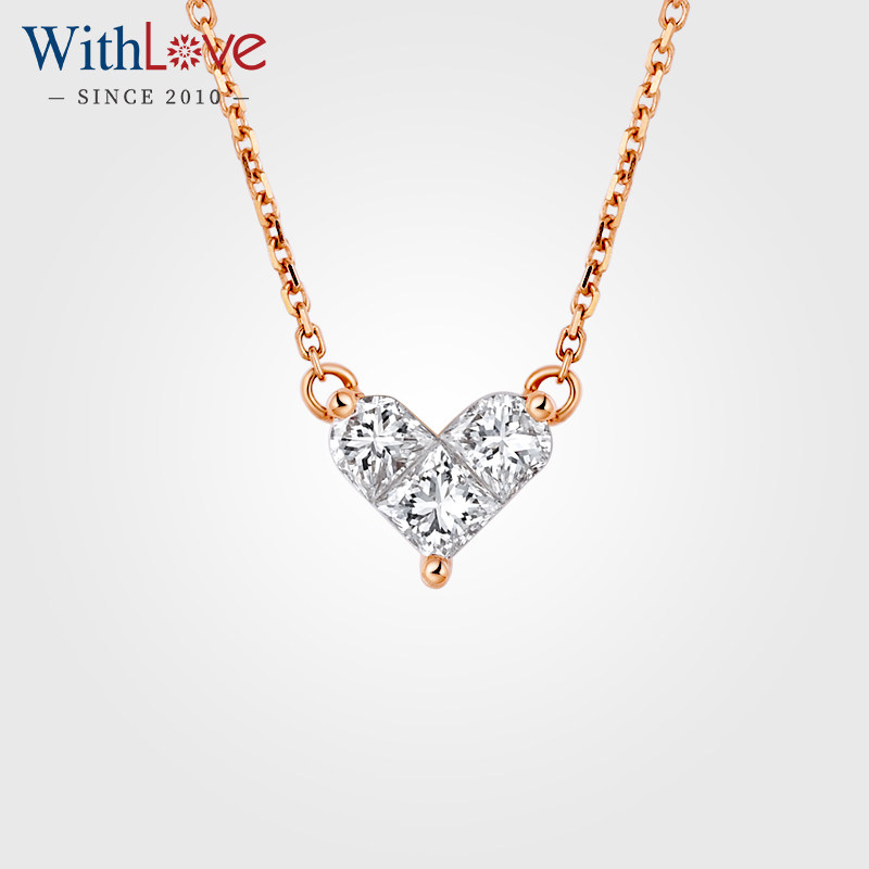 withlove唯爱品越 玫瑰18k金心形钻石项链 桃心型项坠 驿动的心