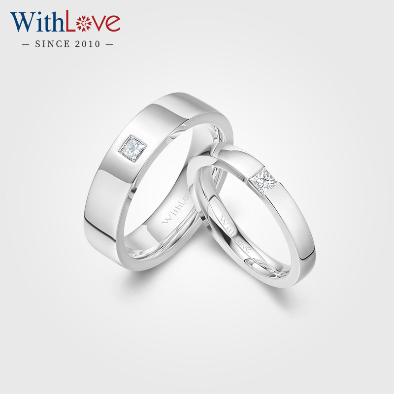 WithLove 18K金公主方钻石情侣戒指男女时尚结婚对戒真钻定制